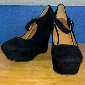 Black Suede Strappy Wedges